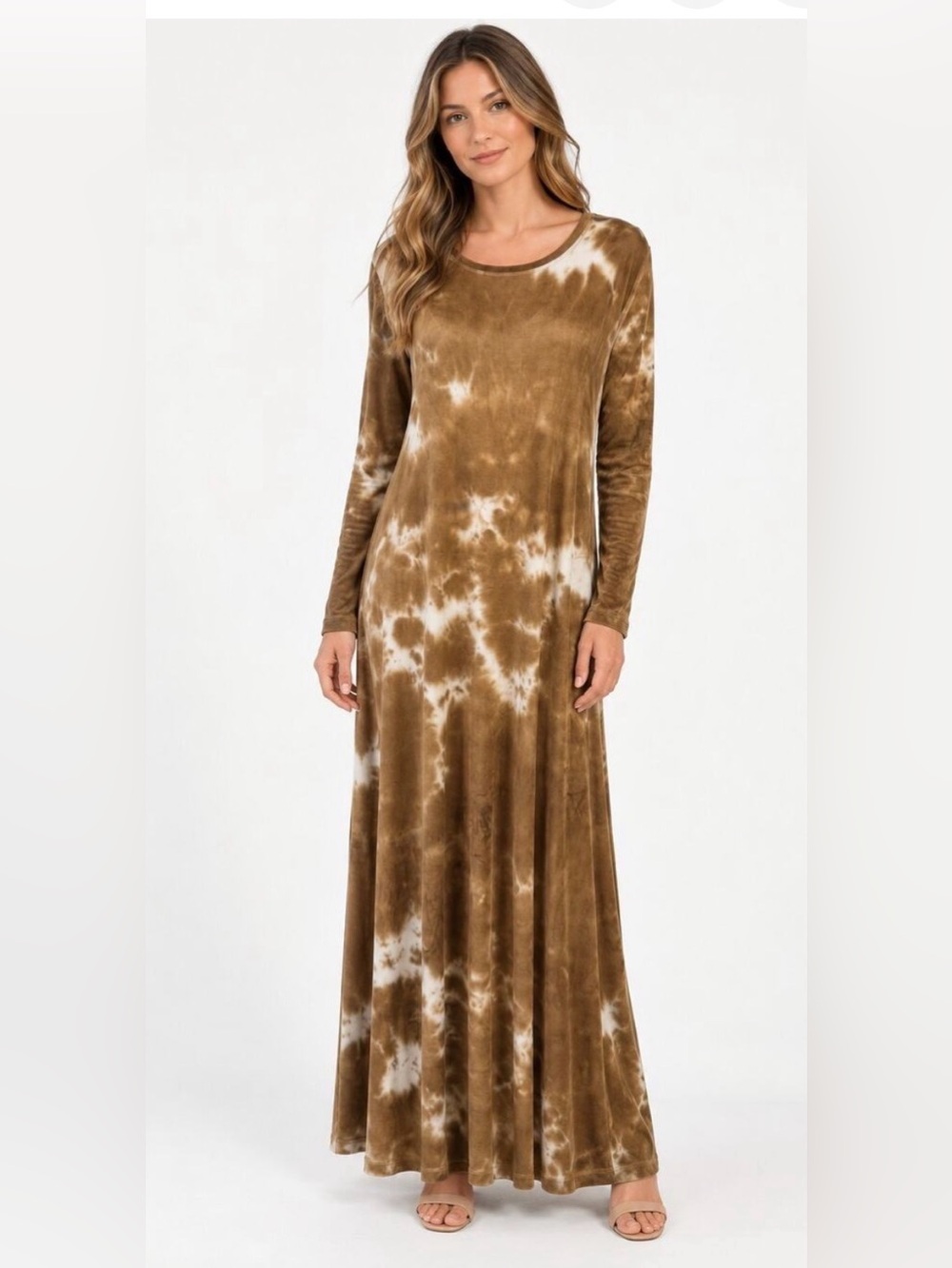 Natural Life Stevie Long Sleeve Brown Tie-Dye Maxi Dress Size Small
